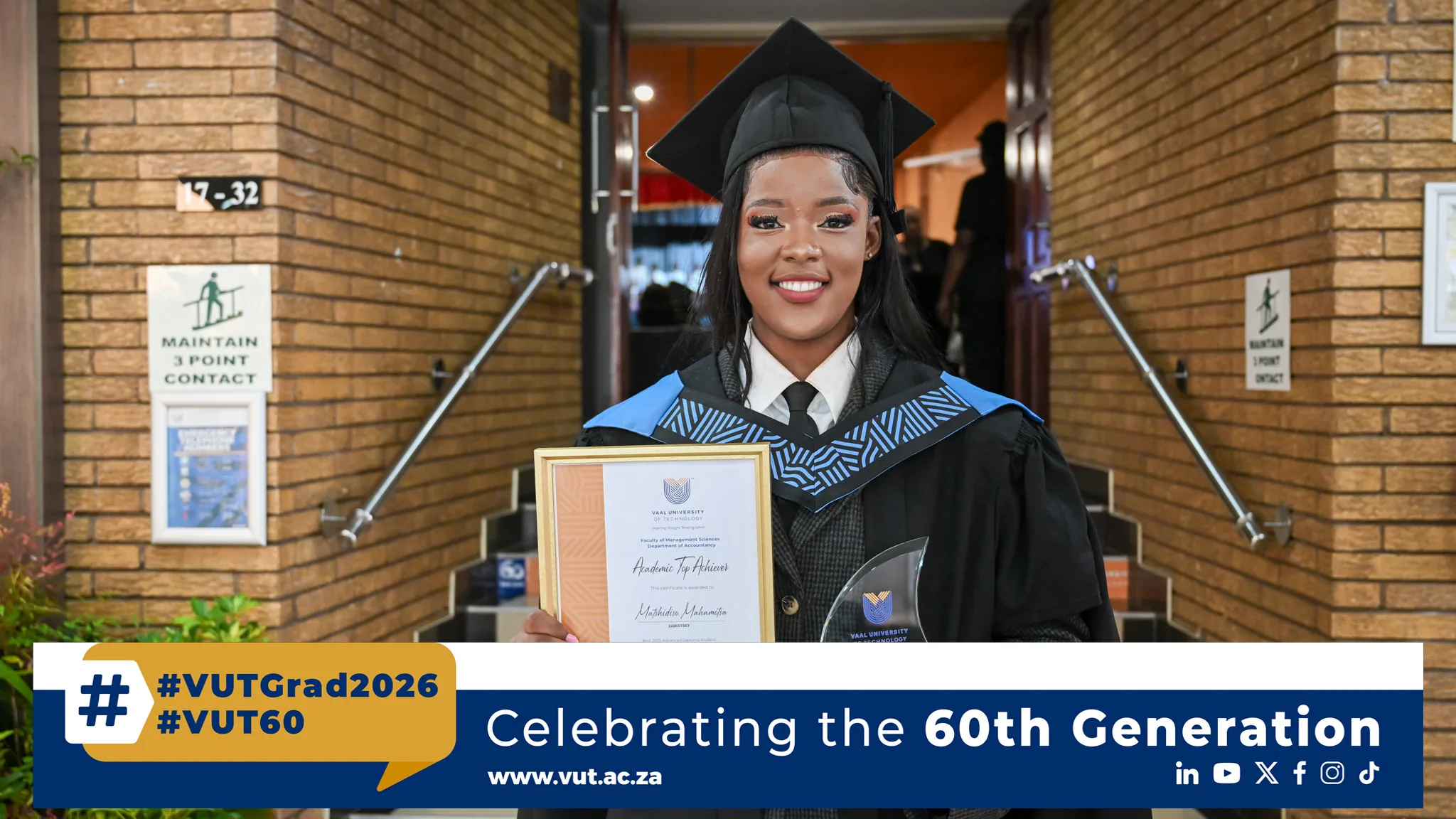 Matshidiso Mahamotsa – Vaal University of Technology Matshidiso Mahamotsa graduates cum laude in Cost and Management Accounting at VUT, driven by purpose, resilience, and a promise that carried her through