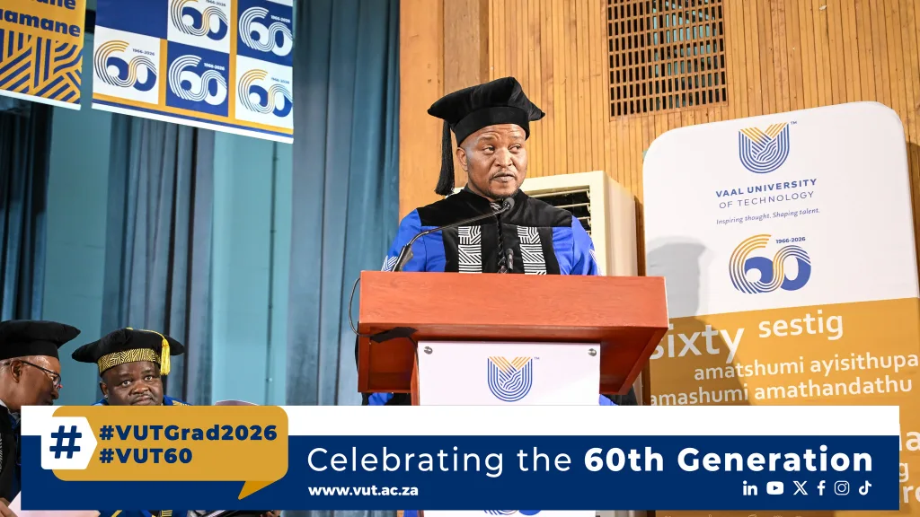 Mr Nqobani Mzizi – Vaal University of Technology Governance expert Mr Nqobani Mzizi delivers a powerful address at VUT Graduation 2026, urging accounting graduates of the 60th generation to lead with integrity, purpose, and responsibility.