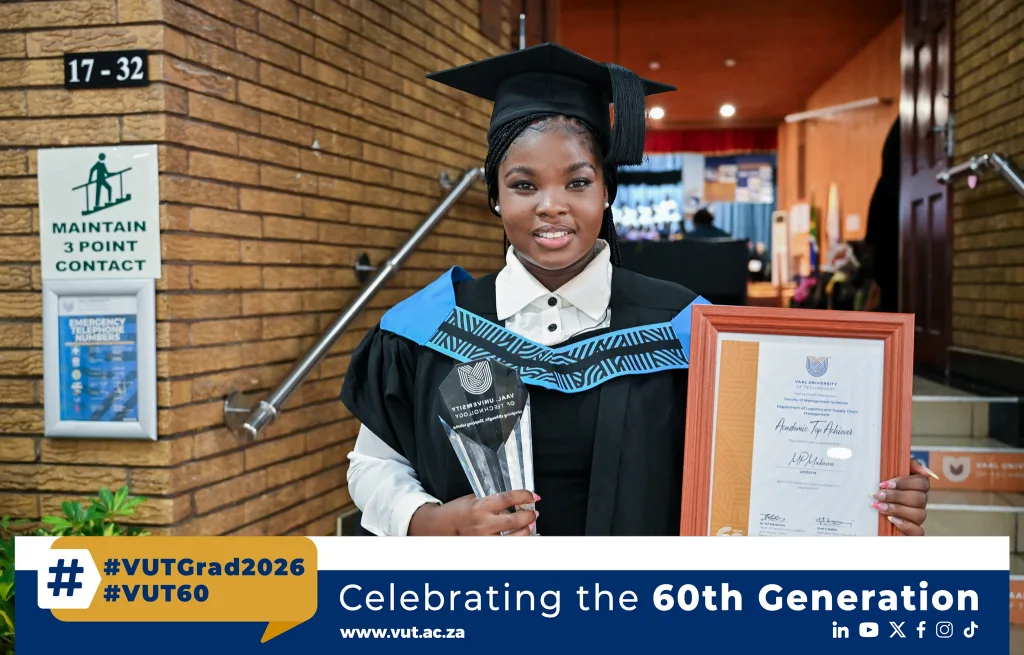 Ms Mia Mabena – Vaal University of Technology From Middelburg to distinction, Ms Mia Mabena earned cum laude honours at VUT, reflecting the university’s 60-year legacy of excellence and ambition.