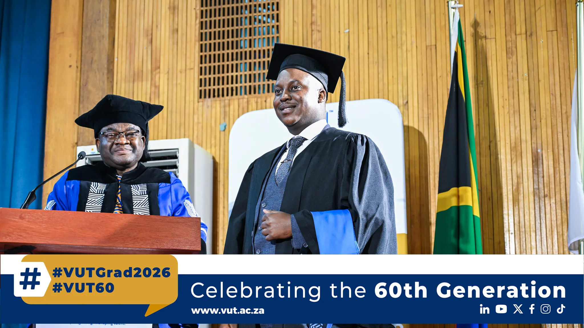 Nkosinathi Nkosi, VUT SRC President and postgraduate student, reflects on leadership, discipline and purpose during the University’s 60th graduation celebrations.