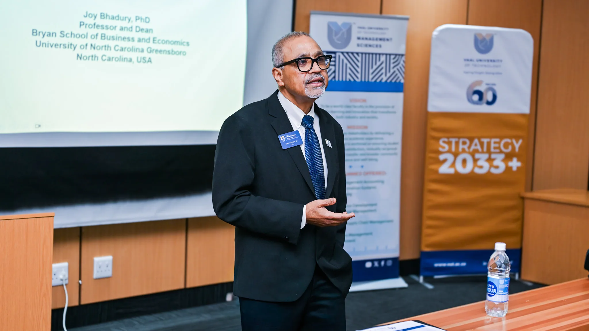 Professor Joy Bhadury PhD Professor and Dean of the Bryan – Vaal University of Technology – Vaal University of Technology Professor Joy Bhadury inspired students and academics at VUT with a public lecture on supply chains, geopolitics, research and global trade