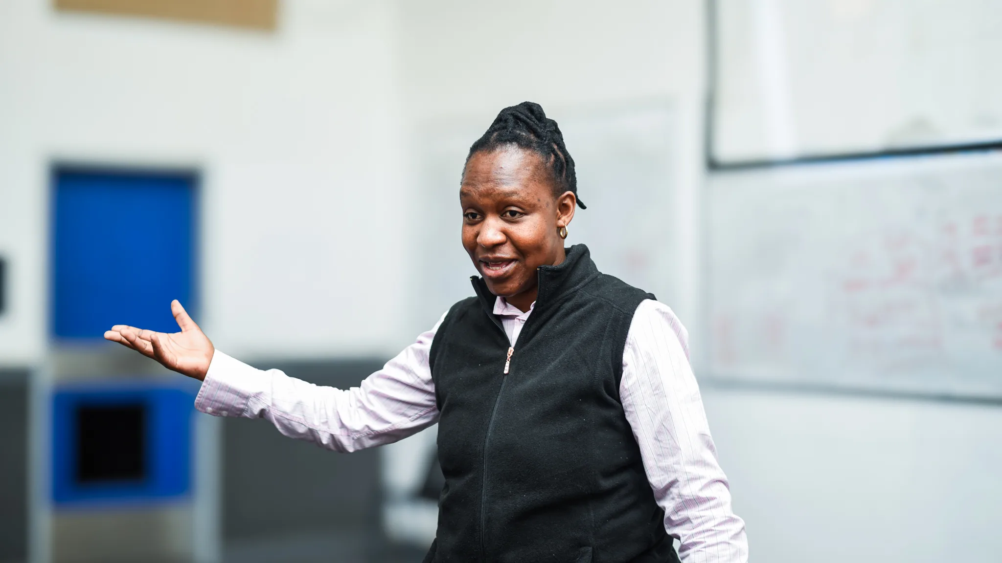 Ms Matlou Ratladi, Health and Safety Officer at ESKOM, addresses third-year Safety Management students at VUT, sharing practical insights into workplace safety and OHS. 