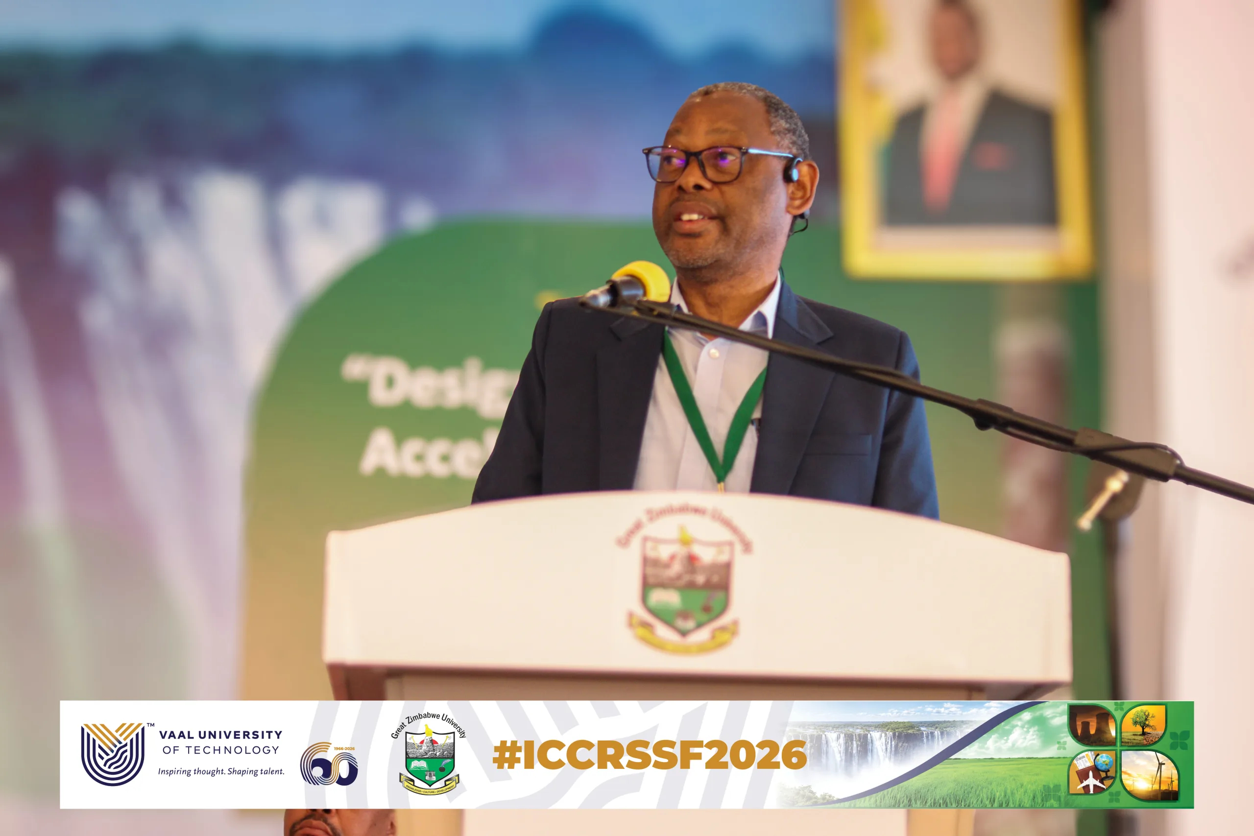 Professor Stephen Khehla Ndlovu – Vaal University of Technology – Vaal University of Technology Professor Stephen Khehla Ndlovu, Vice-Chancellor and Principal of the Vaal University of Technology (VUT), delivers his address at the International Conference on Climate Resilient, Smart and Sustainable Futures (ICCRSSF 2026) in Victoria Falls, Zimbabwe.
