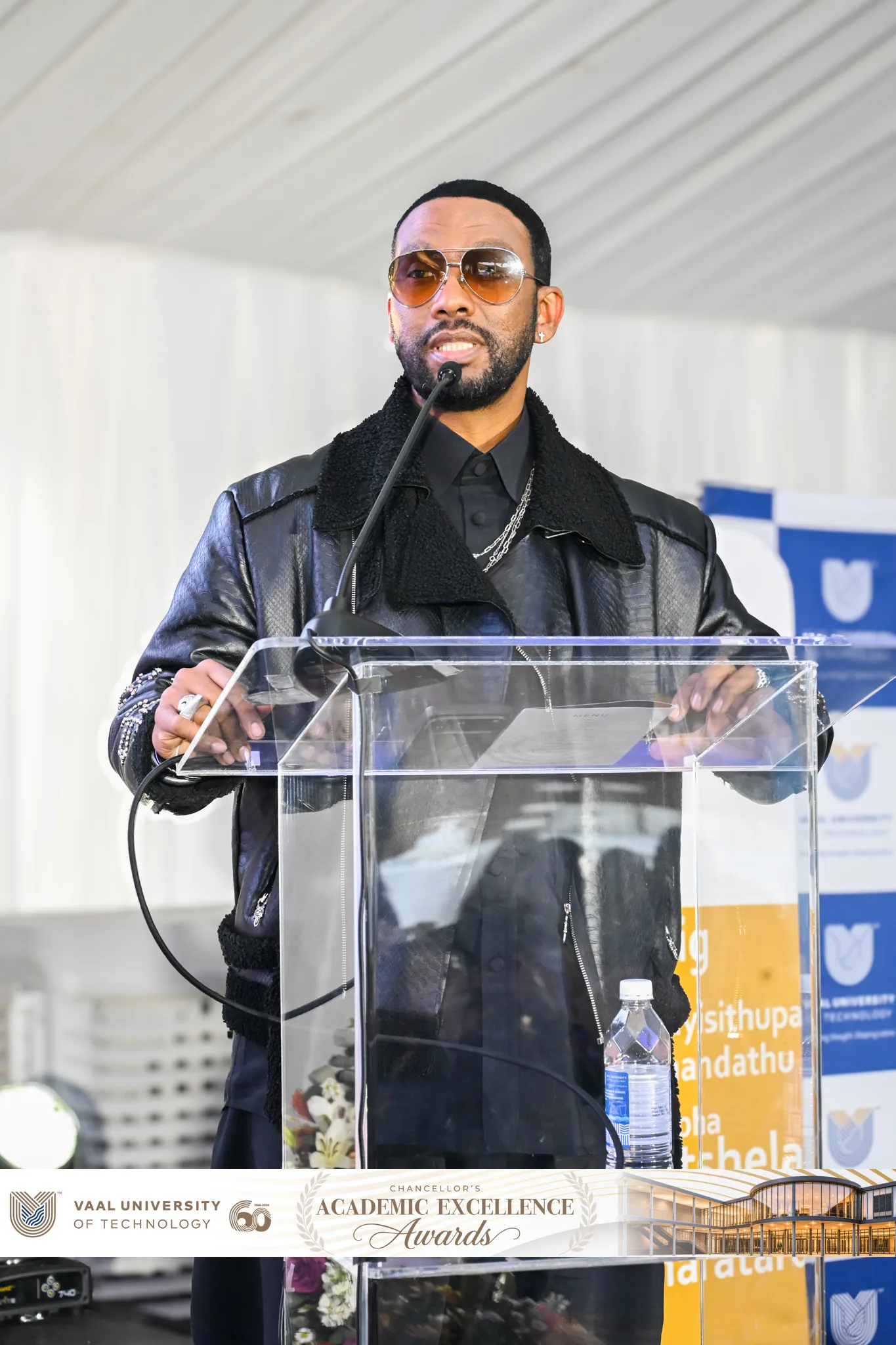 VUT alumnus and renowned fashion designer David Tlale delivers the keynote address at the Chancellor's Academic Excellence Awards, encouraging students to transform academic achievement into innovation, entrepreneurship and positive social impact.