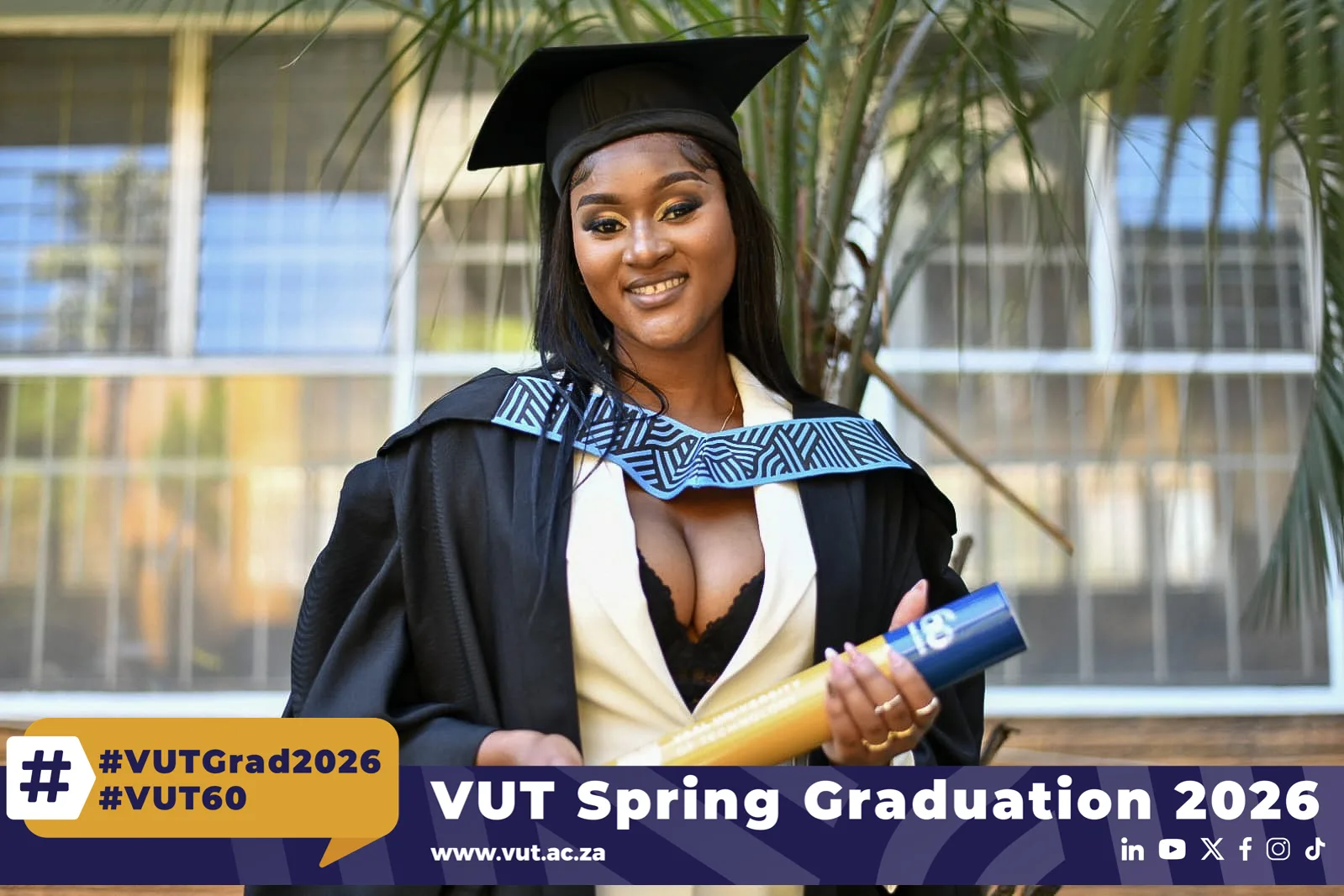 Ms Yolanda Masina – Vaal University of Technology – Vaal University of Technology Ms Yolanda Masisana, a dedicated athlete, proudly graduates with a Diploma in Human Resource Management. Her journey reflects faith, discipline and perseverance in pursuit of her dreams.