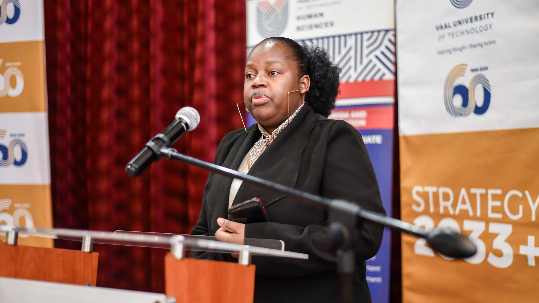 Annah Jordan, Office Manager at PRISA, addresses VUT students during the PRISA Roadshow, sharing insights into the public relations profession and career opportunities.