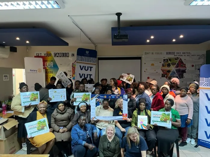 VUT staff, Rotary representatives, gardeners and ECD stakeholders gathering at the Boitjhorisong Resource Centre to celebrate four years of progress and the lasting impact of collaborative community initiatives.